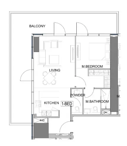 Damac Safa Gate 1 bed floor plan, 968 – 1,043 sqft