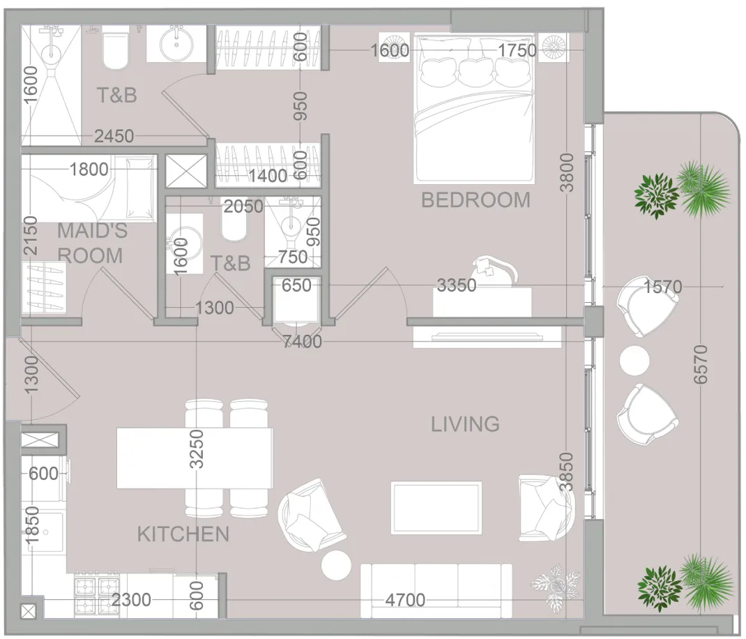 TETR1S Tower 1 bed floor plan, 787 sqft