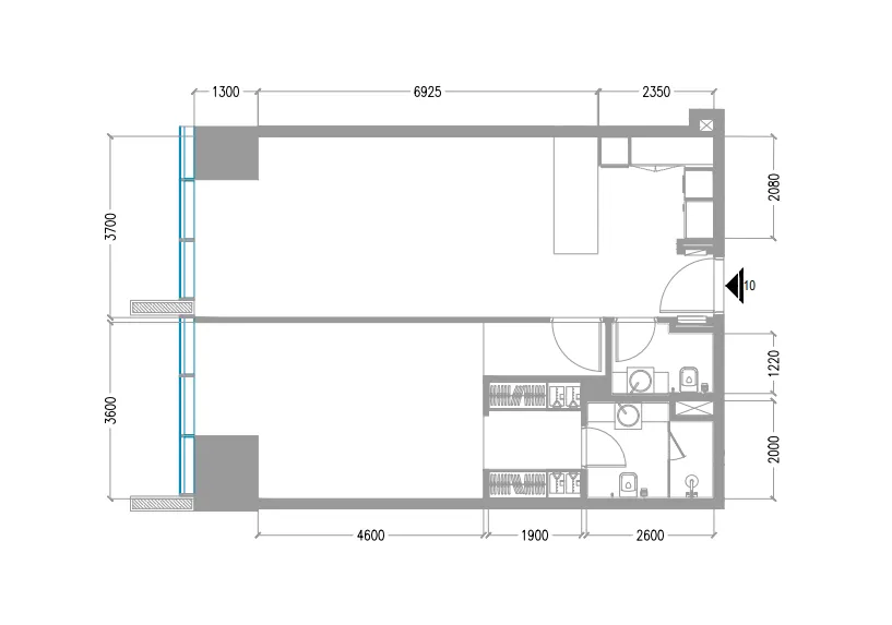 Tiger Sky Tower 1 bed floor plan, 873 sqft