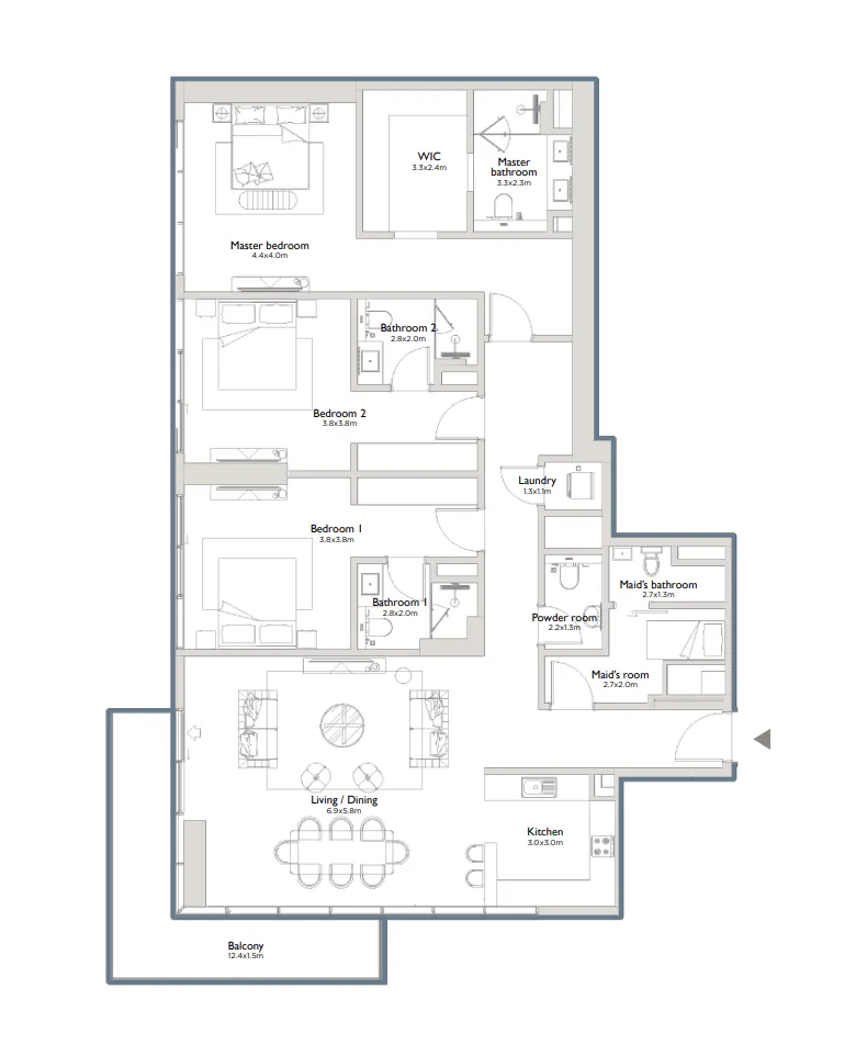 Serenia District East Residences 3 bed floor plan, 2,306 sqft