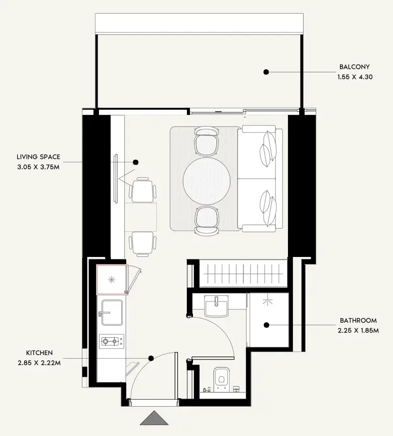 Azizi Milan Studio floor plan, 351 sqft