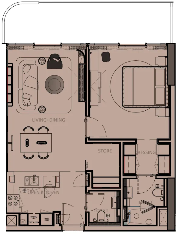 Sunset Bay Grand 1 bed floor plan, 931 sqft