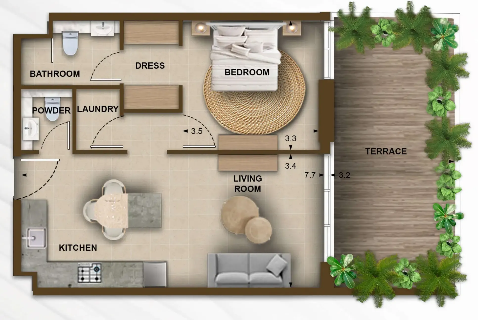 105 Residences by Kamdar 1 bed floor plan, 692 sqft