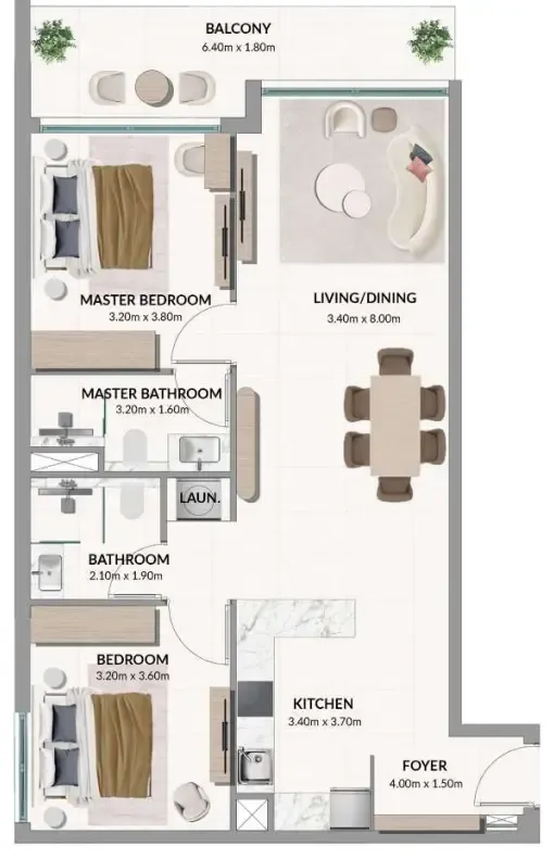 Woodland Terraces 2 bed floor plan, 1,033 sqft