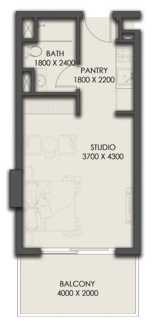 Park Residency Studio floor plan, 393 sqft