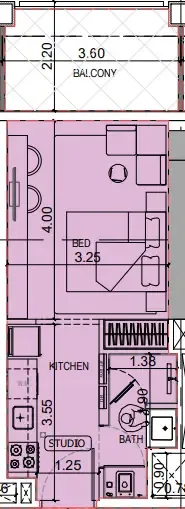 Binghatti Titania Studio floor plan, 376 sqft
