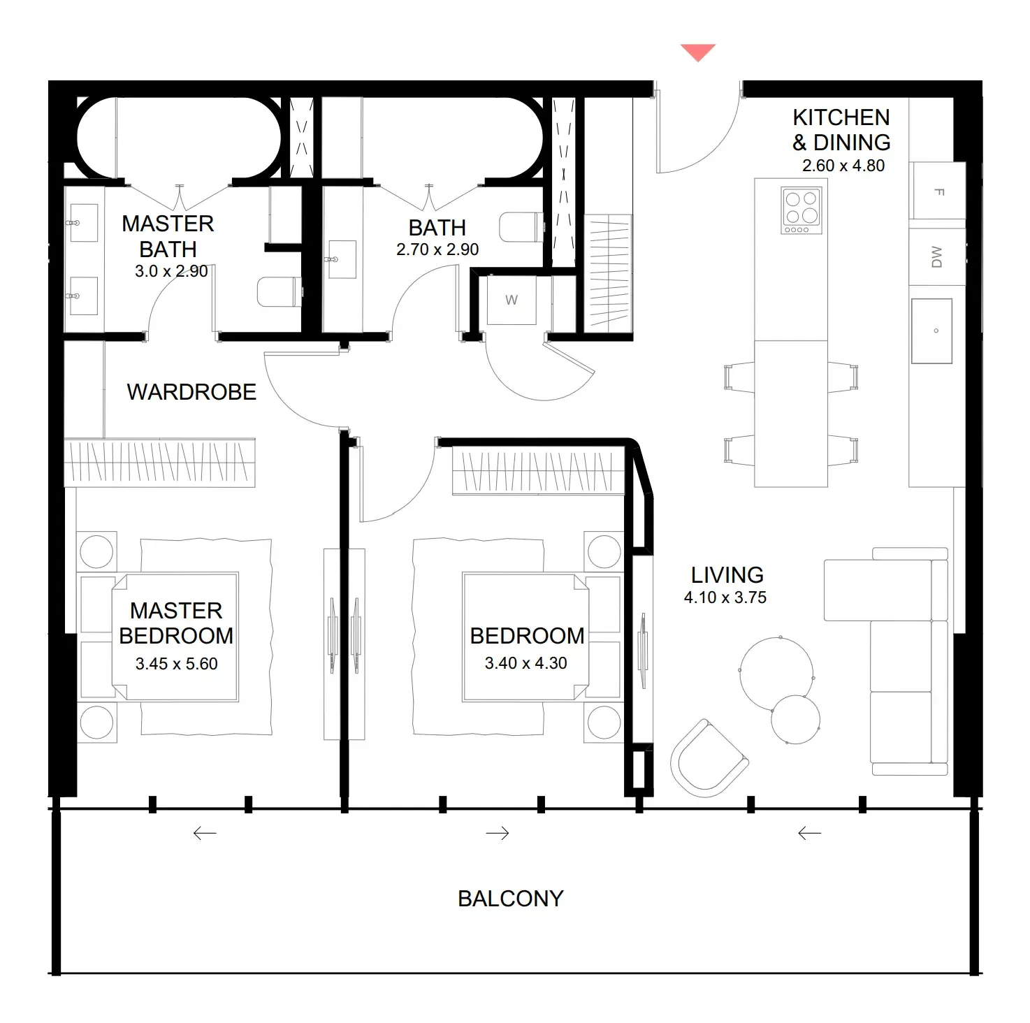 Brabus Island 2 bed floor plan, 1,263 sqft