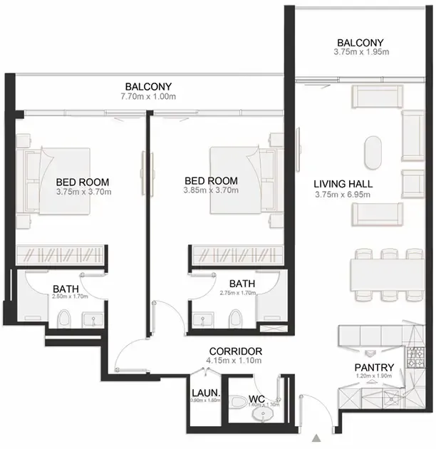 Ashley Hills 2 bed floor plan, 1,257 sqft
