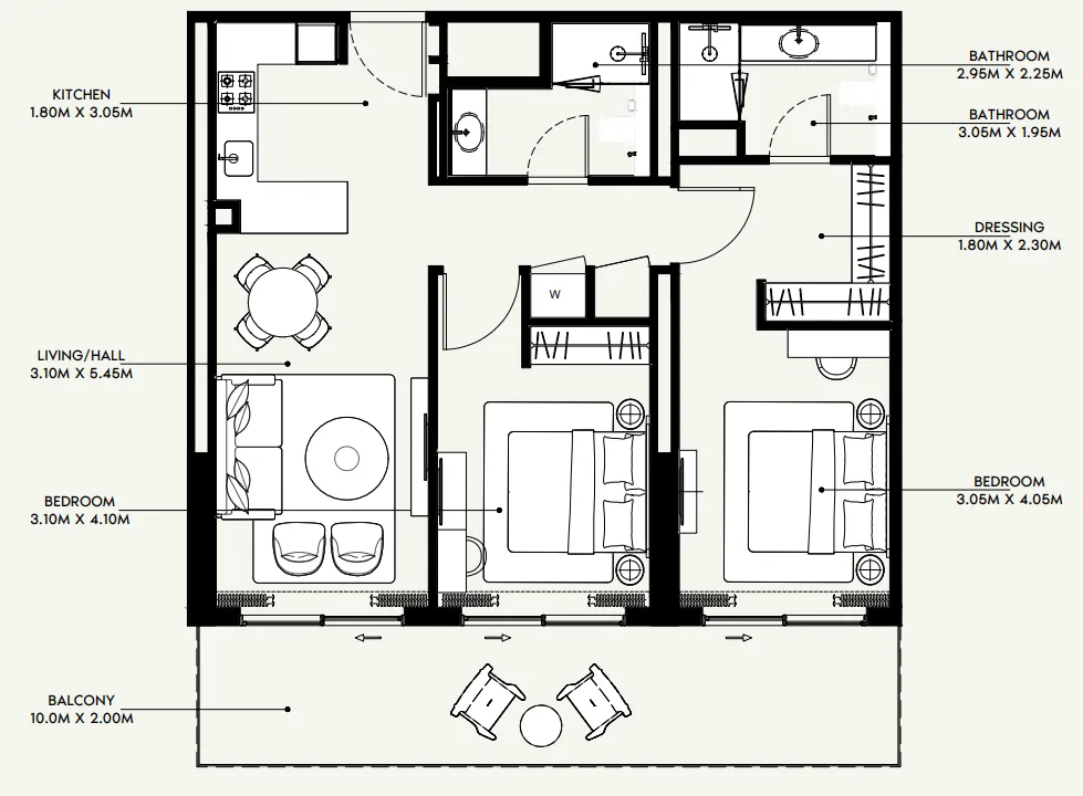 Azizi Venice 2 bed floor plan, 1,151 sqft