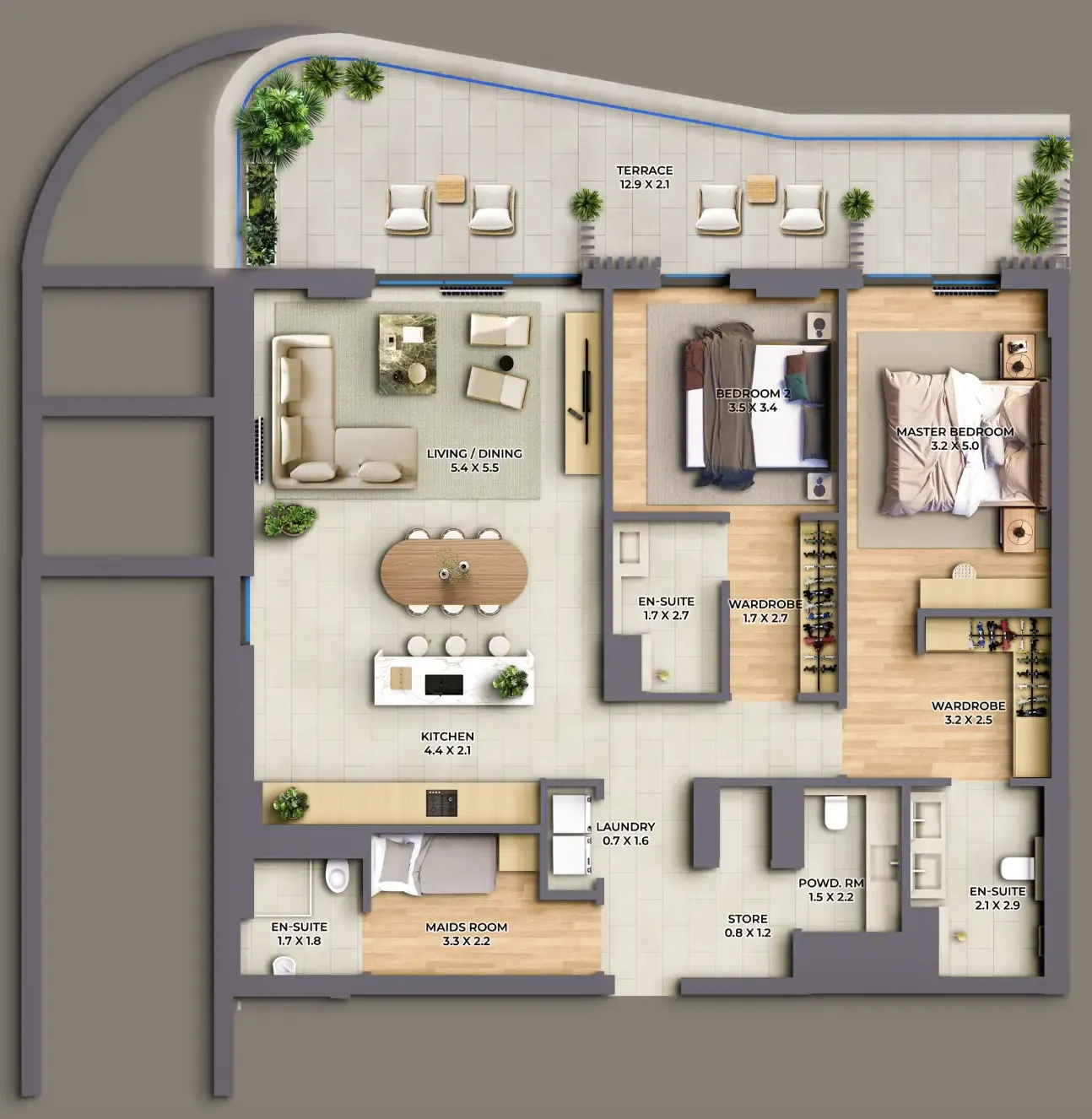 The Cape 2 bed floor plan, 1,974 sqft