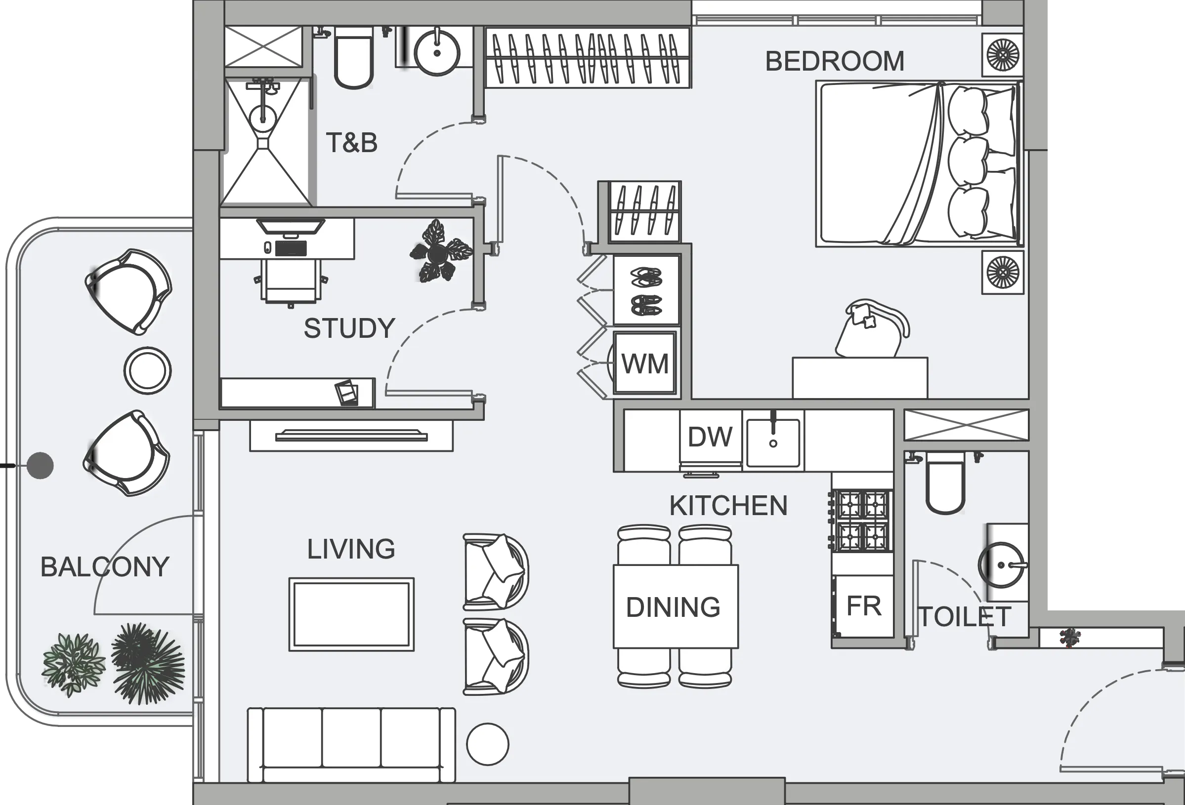 TETR1S Tower 1 bed floor plan, 775 sqft