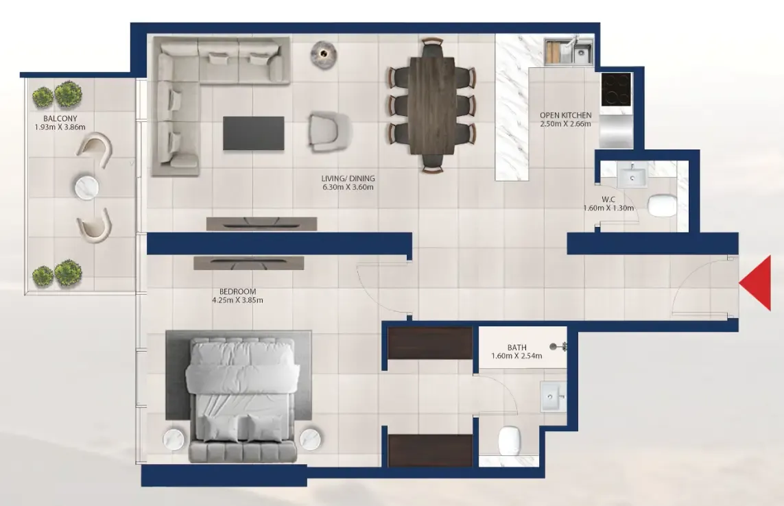 Al Vista 1 bed floor plan, 871 sqft