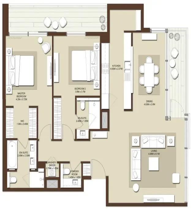 Acacia Park Heights 2 bed floor plan, 1,706 sqft