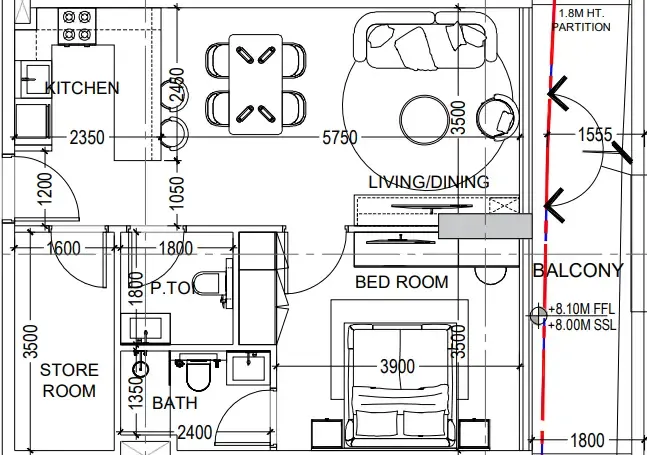 Al Haseen Residences 6 1 bed floor plan, 768 sqft