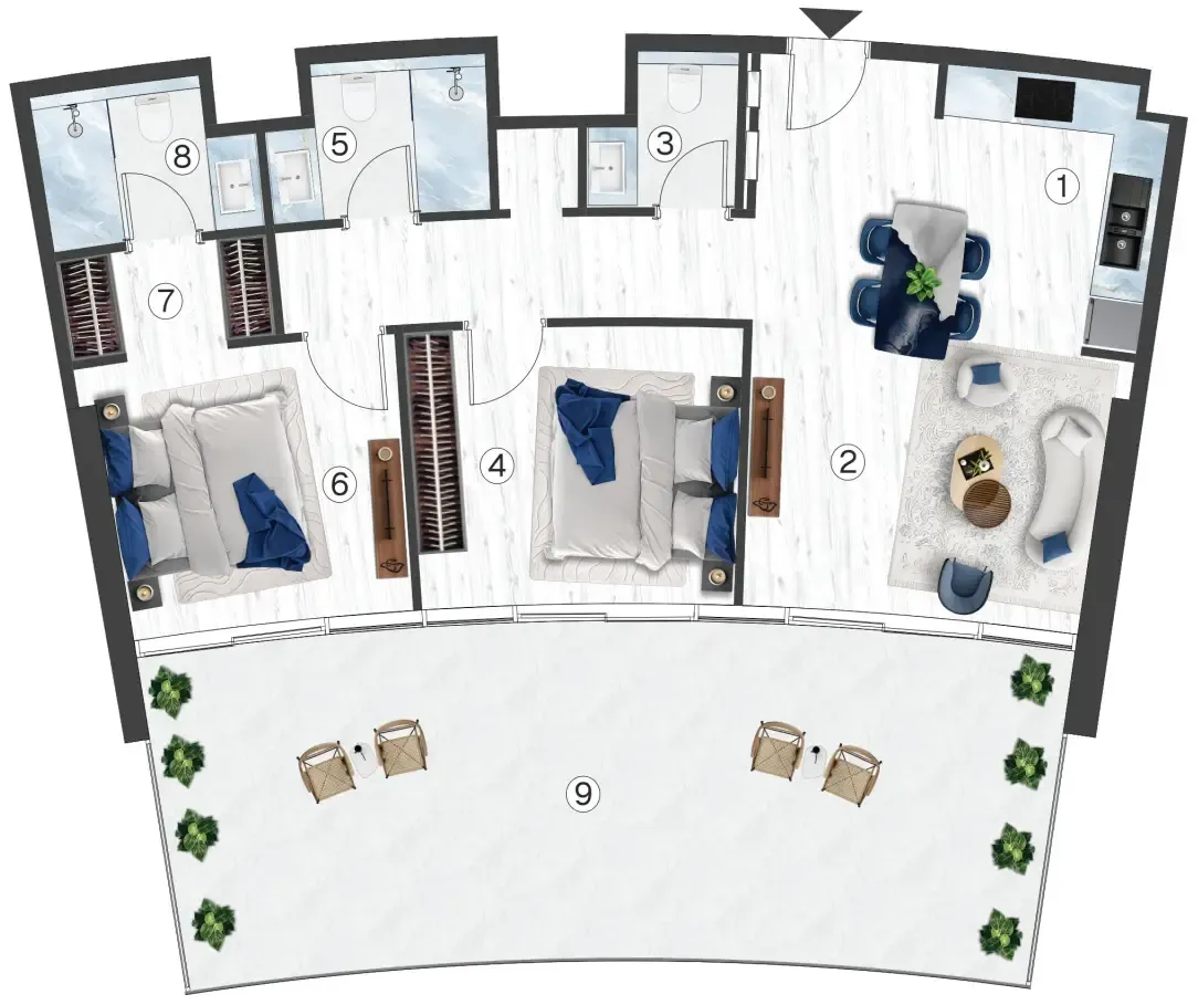 Radisson Blu Hotel & Residences 2 bed floor plan, 1,359 sqft