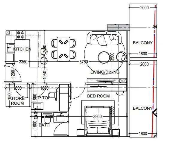 Al Haseen Residences 6 1 bed floor plan, 795 sqft