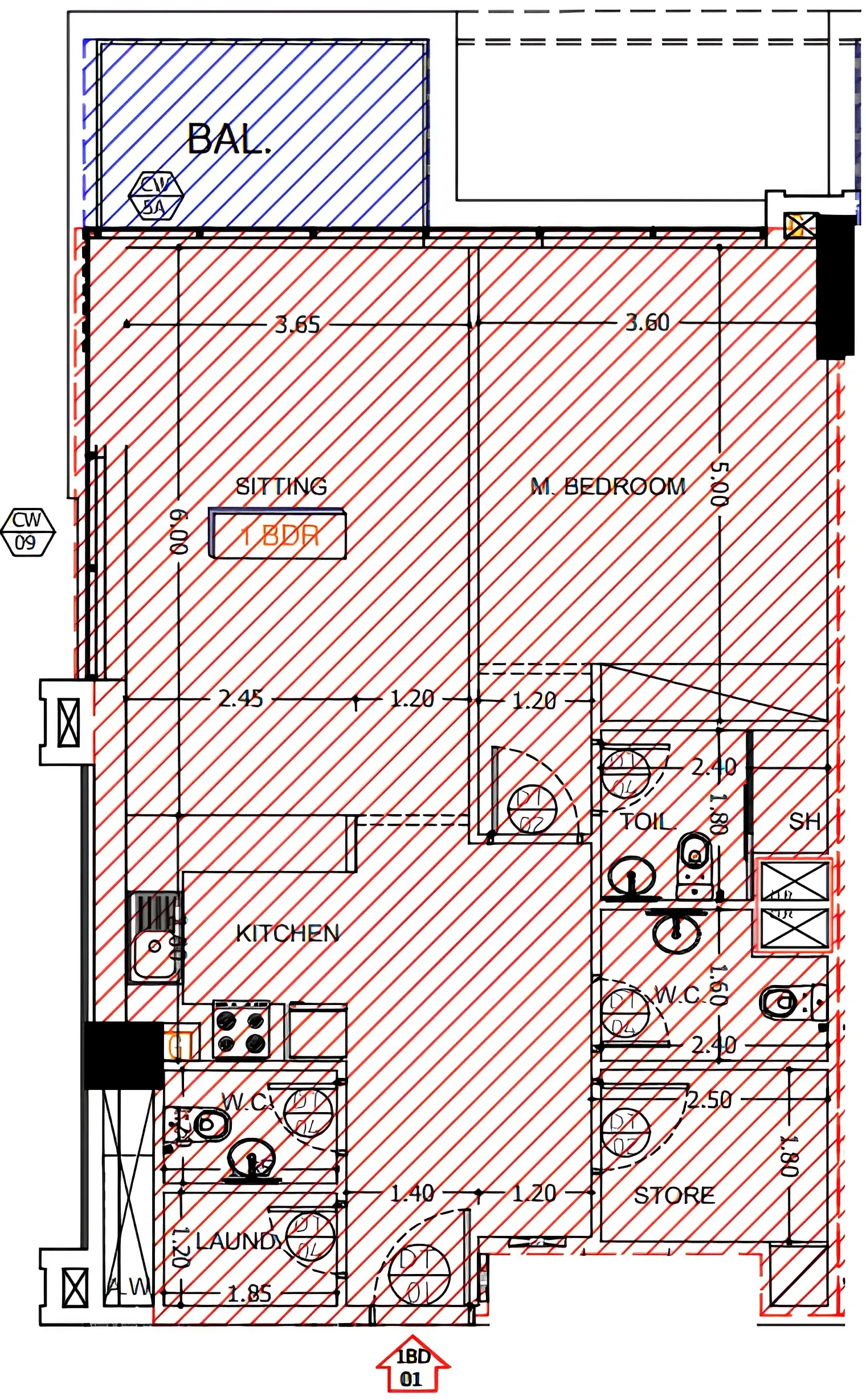 Sea View Residence 1 bed floor plan, 984 sqft