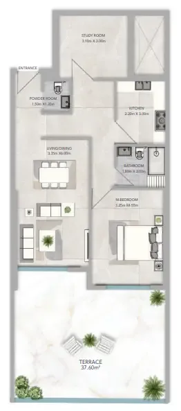 Azha Views Residences 1 bed floor plan, 1,613 sqft