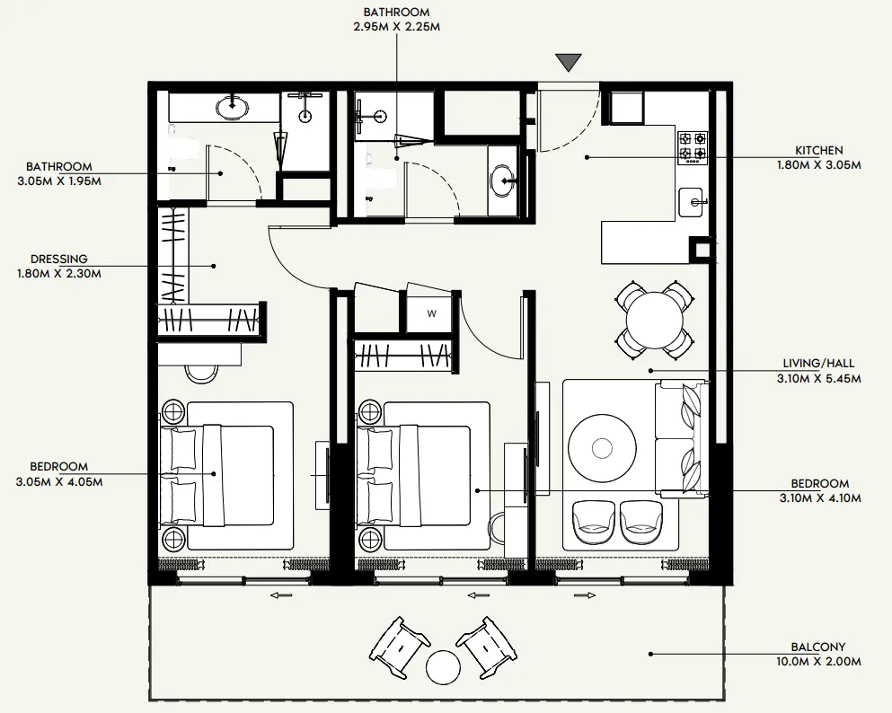Azizi Venice 2 bed floor plan, 1,151 sqft