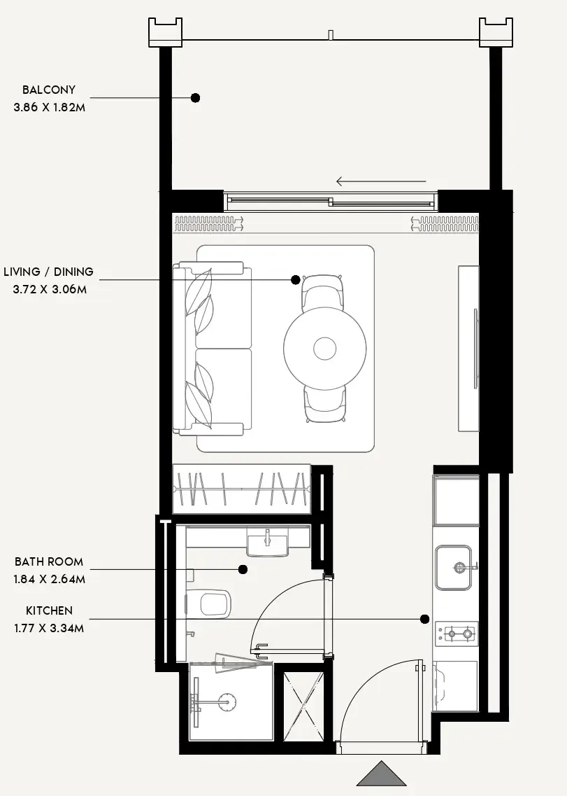 Azizi Venice Studio floor plan, 354 sqft