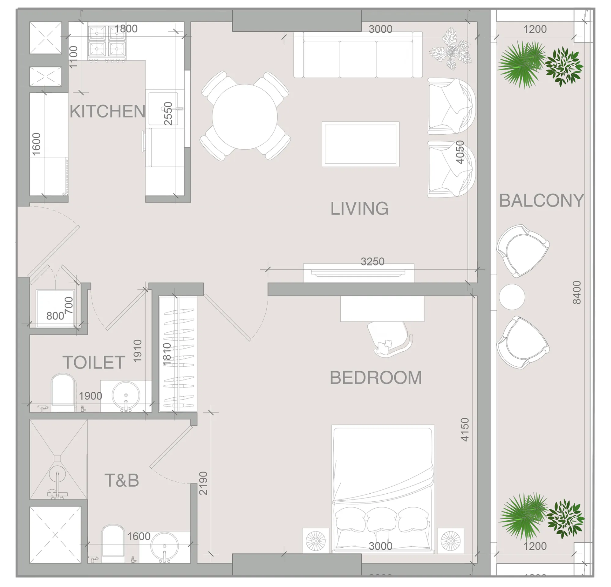 VERDAN1A 4 1 bed floor plan, 803 sqft