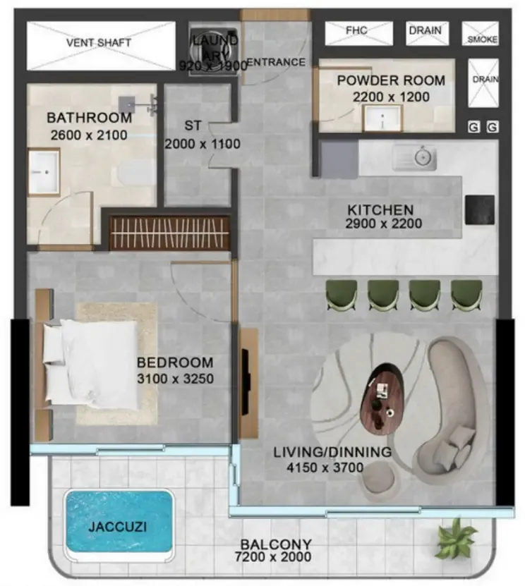 Vivanti Residences by Meteora 1 bed floor plan, 692 sqft