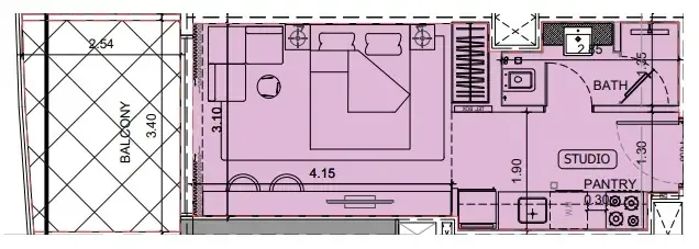 Project Maybach Studio floor plan, 389 – 390 sqft