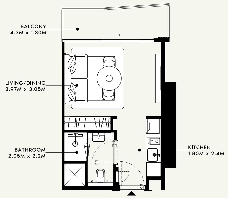 Azizi Milan Studio floor plan, 321 sqft