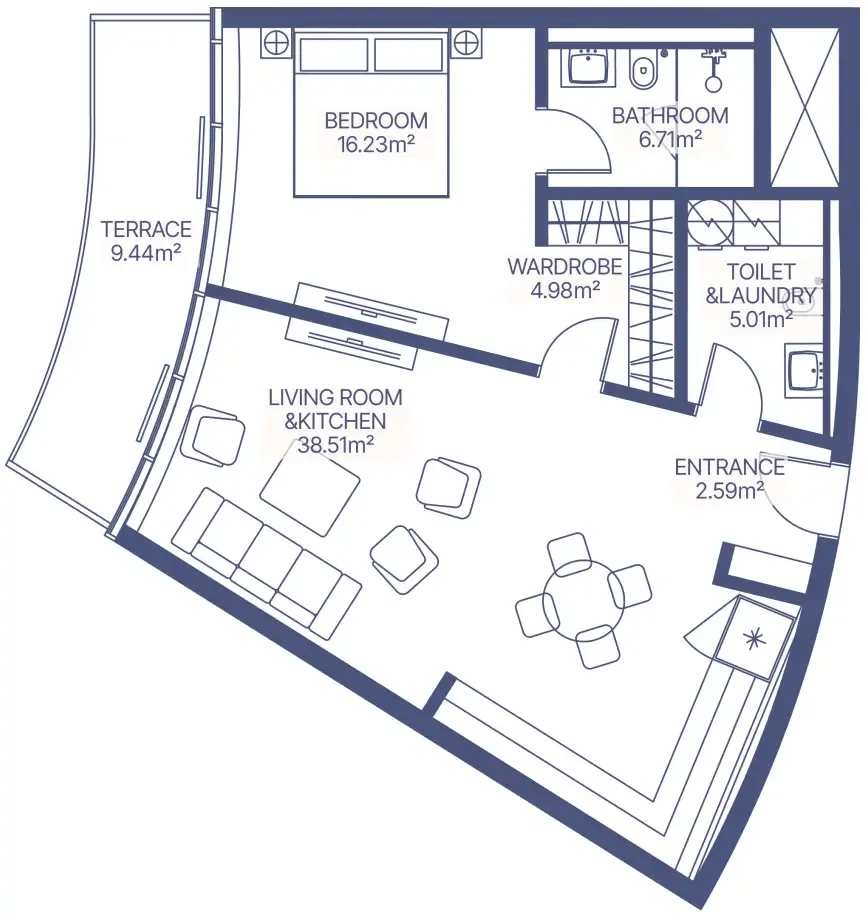 Gianfranco Ferre Residences 1 bed floor plan, 920 sqft