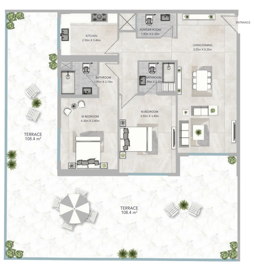 Al Aamra 3 Tower 2 bed floor plan, 3,014 sqft
