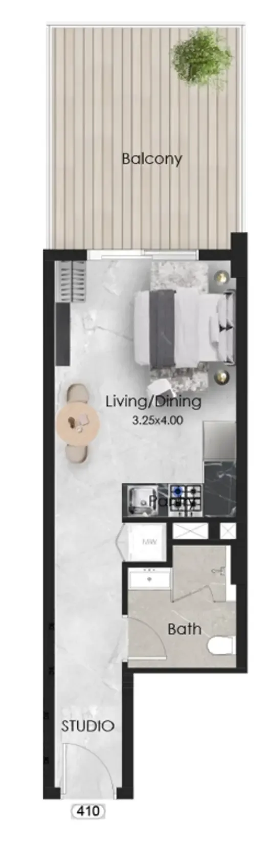Aristo Studio floor plan, 459 sqft