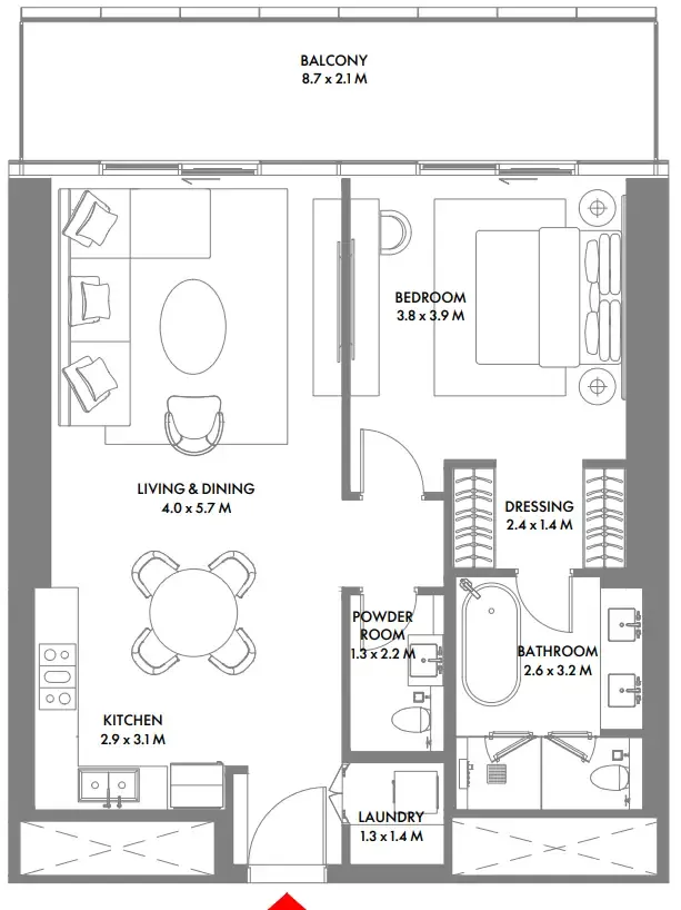 W The Residences by Arada 1 bed floor plan, 1,047 sqft