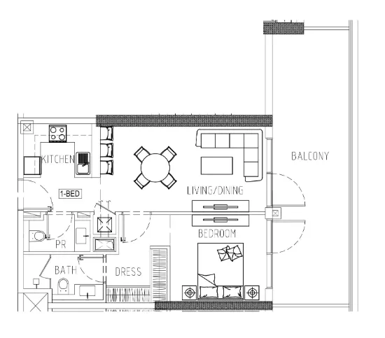 Damac Riverside Views 1 bed floor plan, 896 sqft