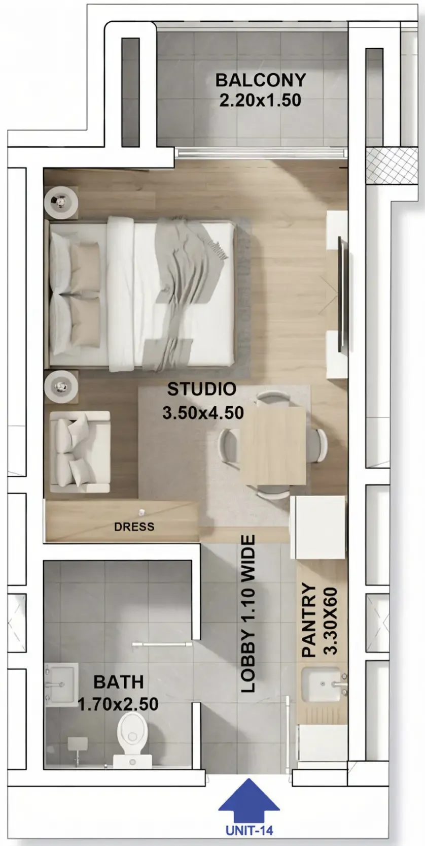 RR Residence Studio floor plan, 354 sqft