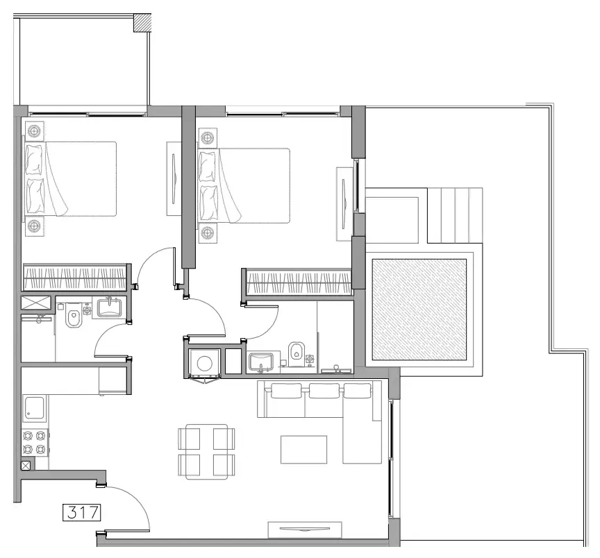 Trevino 2 bed floor plan, 1,241 sqft