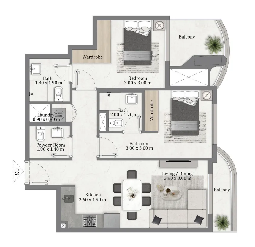Miorah Maison by Zoya 2 bed floor plan, 772 sqft