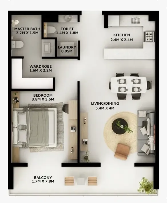 Viera Residences 1 bed floor plan, 817 sqft
