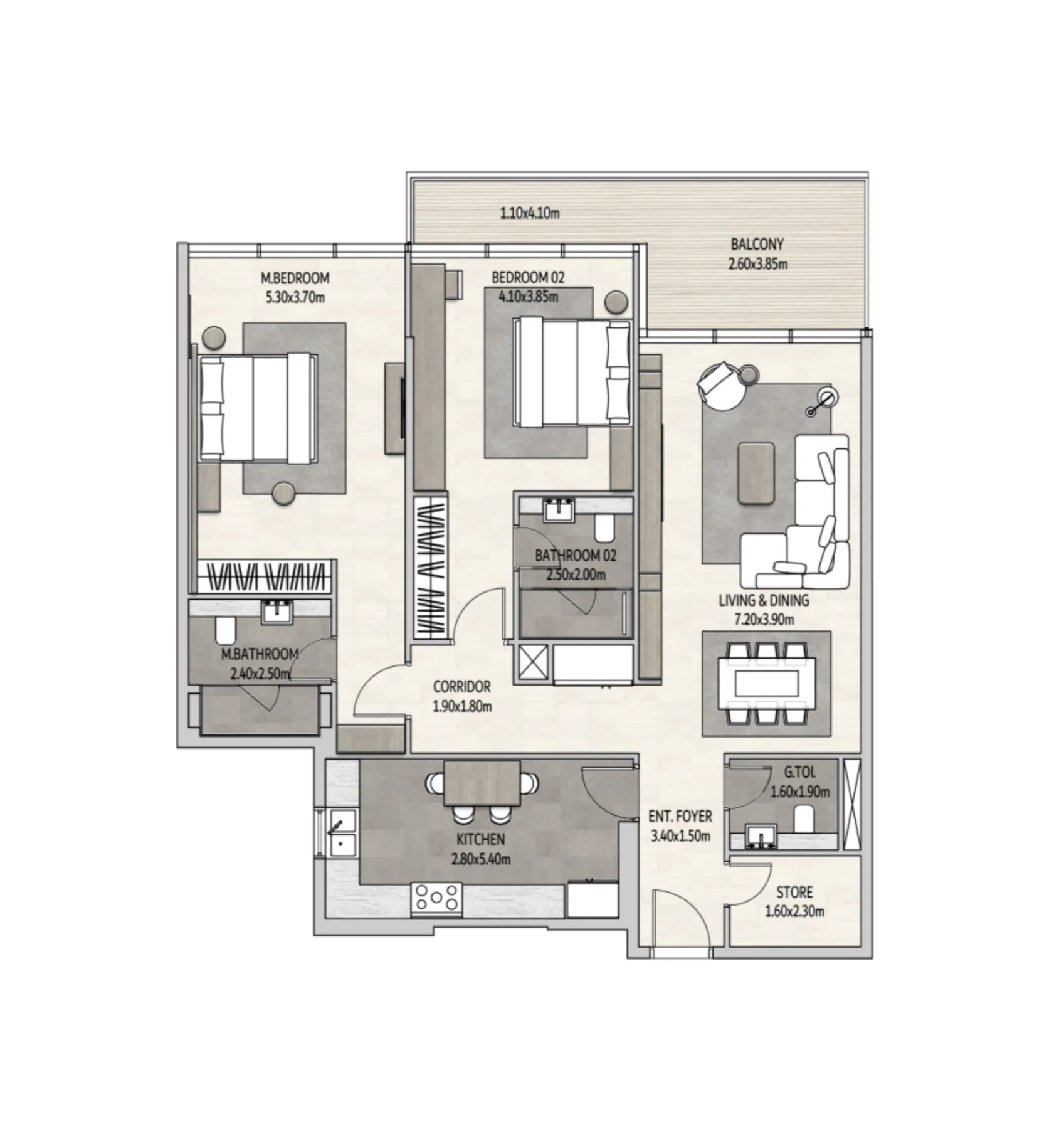 Vista Del Mar 2 bed floor plan, 1,536 sqft