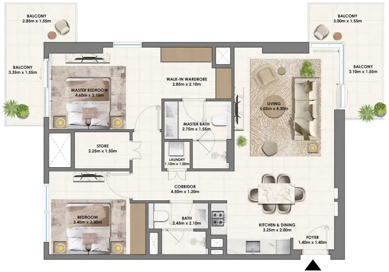 Parkwood Emaar 2 bed floor plan, 1,310 sqft