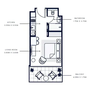 Azizi Venice Studio floor plan, 415 sqft