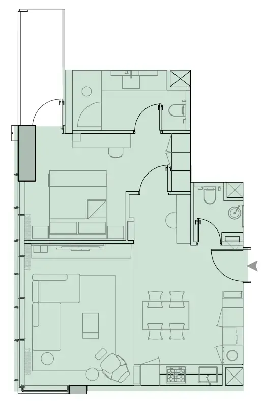 Wynwood Horizon 1 bed floor plan, 734 sqft