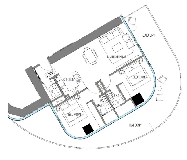 Damac Casa 2 bed floor plan, 1,858 sqft