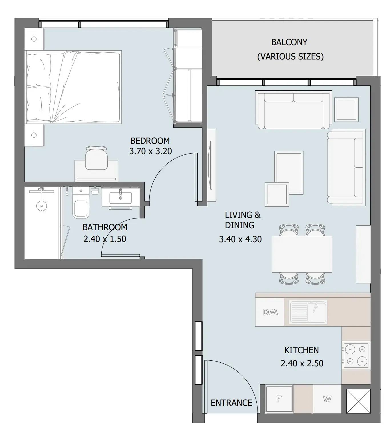 Verdana III 1 bed floor plan, 525 sqft