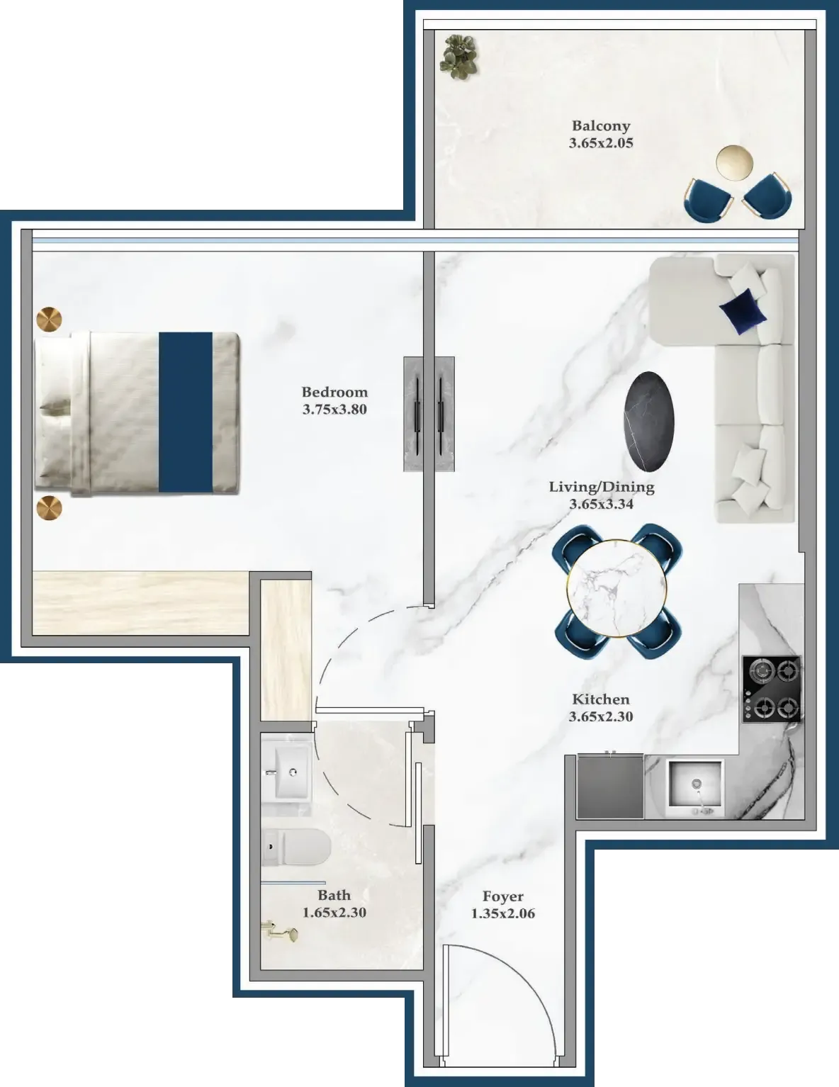 Serenz 1 bed floor plan, 552 sqft