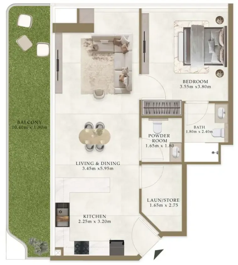 Ryze Residences by AUM Development 1 bed floor plan, 904 sqft