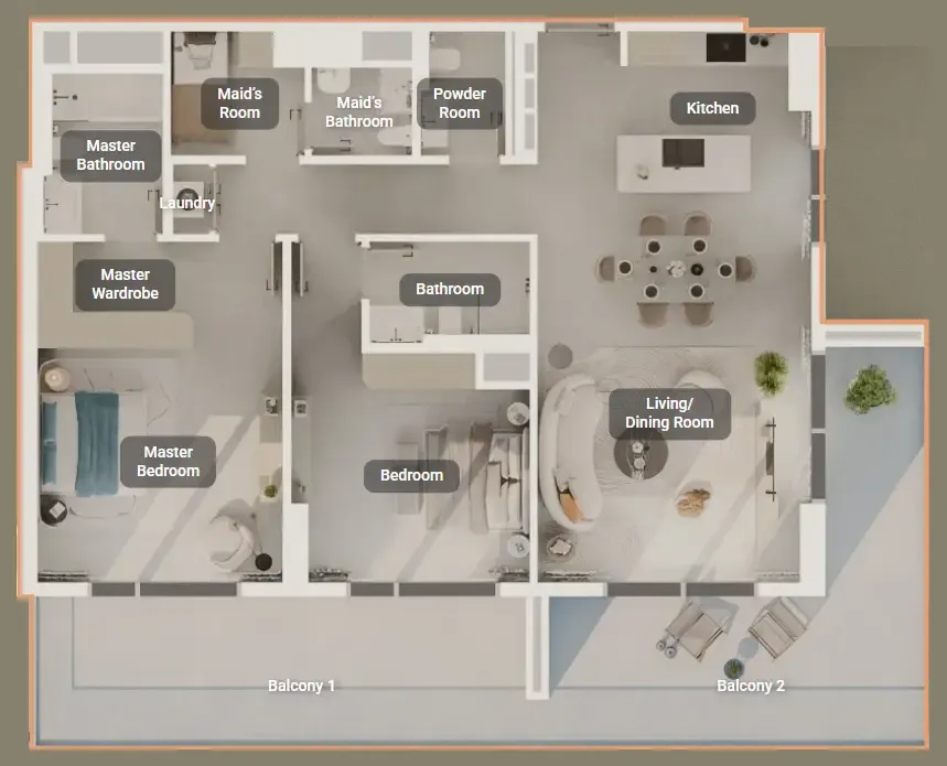 Tara Park 2 bed floor plan, 1,816 sqft