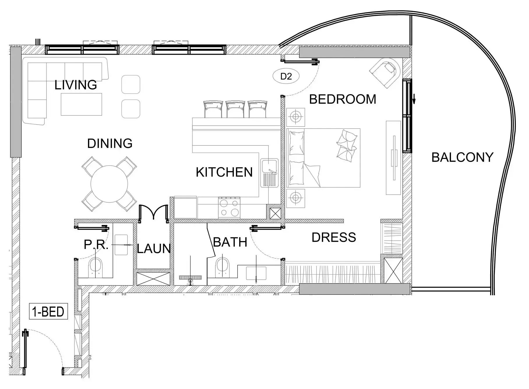 Valencia 1 bed floor plan, 826 – 973 sqft