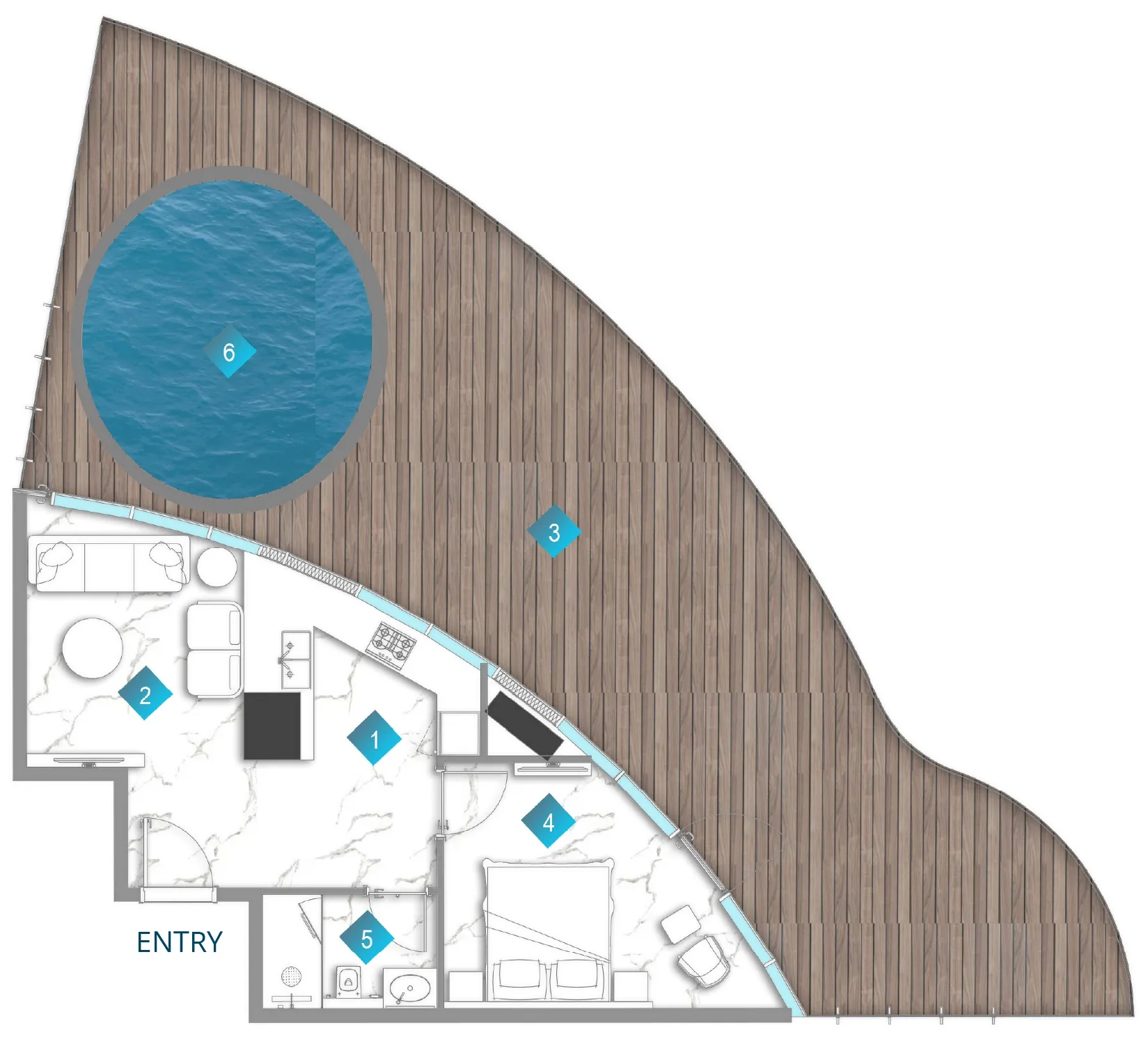 Aqua Arc 1 bed floor plan, 1,588 sqft