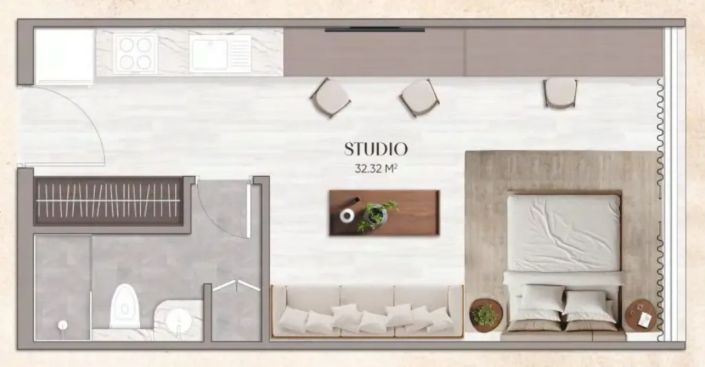 Urban Horizon Studio floor plan, 352 sqft