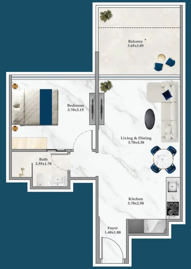 Timez 1 bed floor plan, 546 sqft